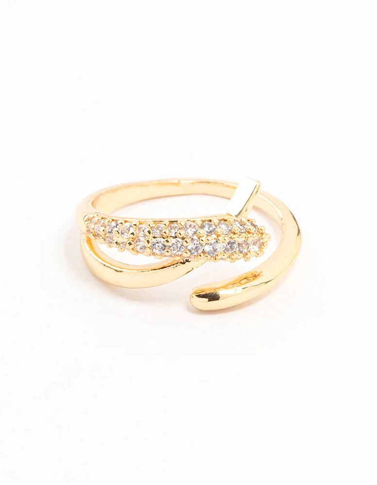 Gold Plated Cubic Zirconia Criss Cross Ring