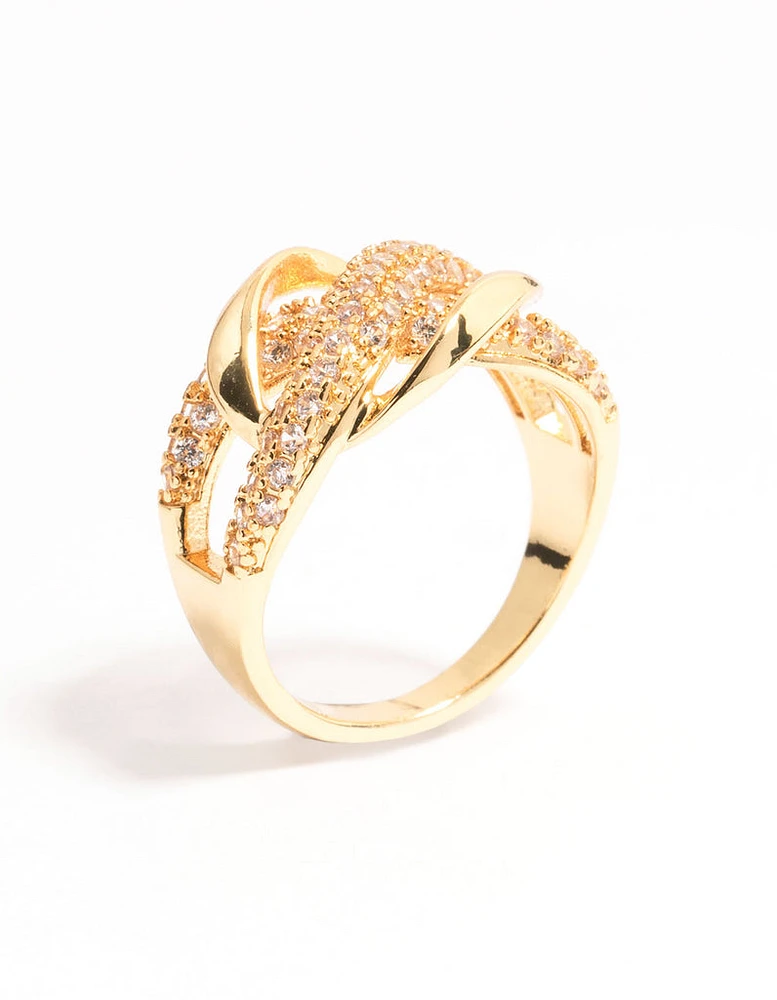 Gold Plated Pave X Link Cubic Zirconia Ring