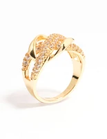 Gold Plated Pave X Link Cubic Zirconia Ring