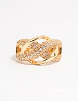 Gold Plated Pave X Link Cubic Zirconia Ring