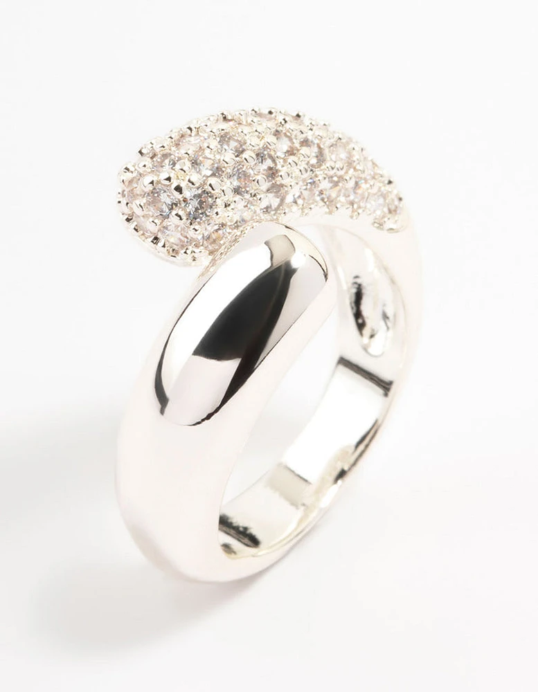 Silver Plated Pave Wrapped Cubic Zirconia Ring