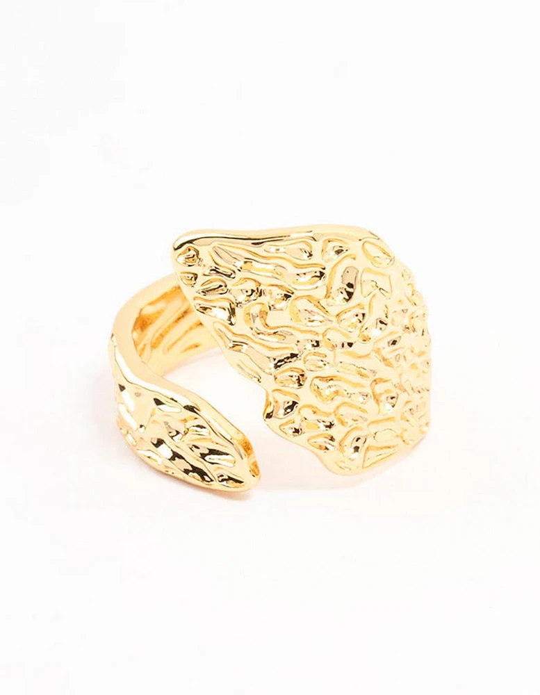 Gold Plated Textured Metal Wrap  Ring