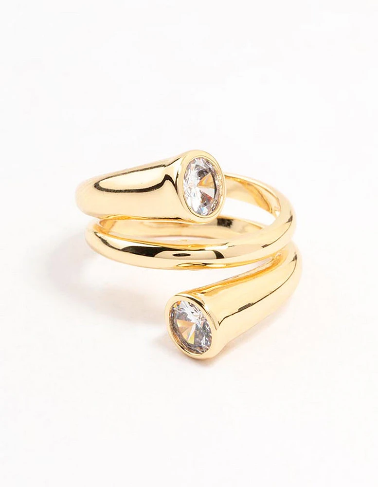 Gold Plated Round Cubic Zirconia Wrapped Ring