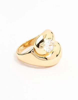 Gold Plated Puffy Swirl Cubic Zirconia Ring