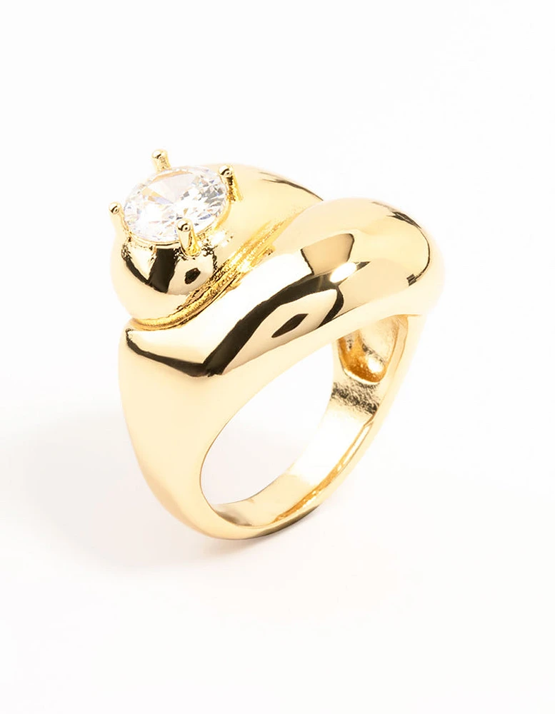 Gold Plated Puffy Swirl Cubic Zirconia Ring