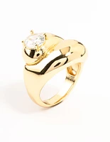 Gold Plated Puffy Swirl Cubic Zirconia Ring