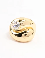 Gold Plated Puffy Swirl Cubic Zirconia Ring