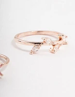 Rose Gold Flower Vine Cubic Zirconia Rings 2-Pack