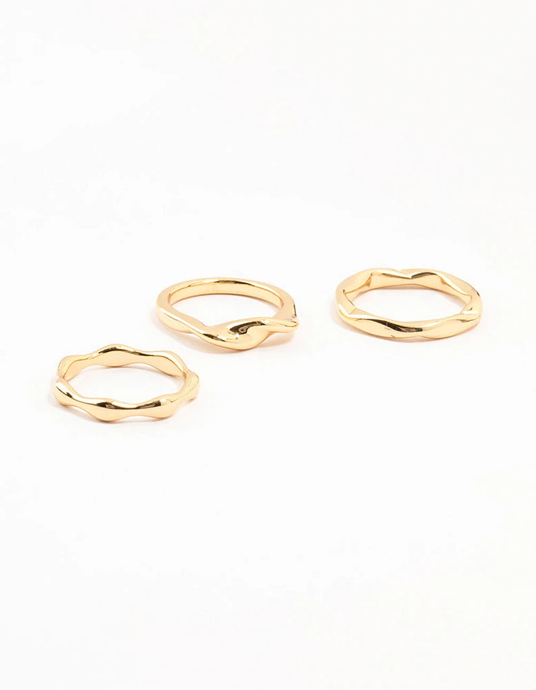 Gold Plated Irregular Stacking Rings 3-Pack