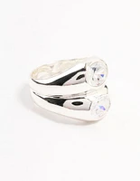 Silver Plated Oval Cubic Zirconia Puffy Stick Ring