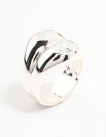 Silver Plated Oval Cubic Zirconia Puffy Stick Ring