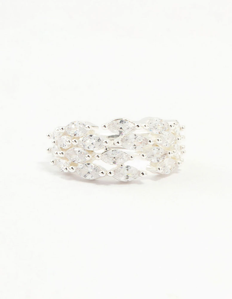 Silver Plated Marquise Cubic Zirconia Open Ring