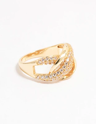 Gold Plated Pave X Link Cubic Zirconia Ring