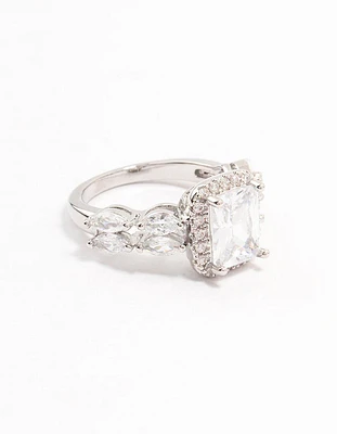 Rhodium Eloquent Cubic Zirconia Rectangular Ring