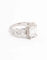 Rhodium Eloquent Cubic Zirconia Rectangular Ring