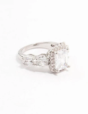 Silver Eloquent Cubic Zirconia Rectangular Ring