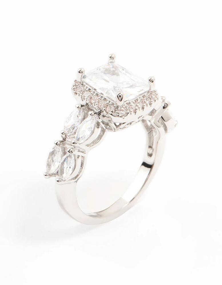 Rhodium Eloquent Cubic Zirconia Rectangular Ring