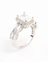 Rhodium Eloquent Cubic Zirconia Rectangular Ring