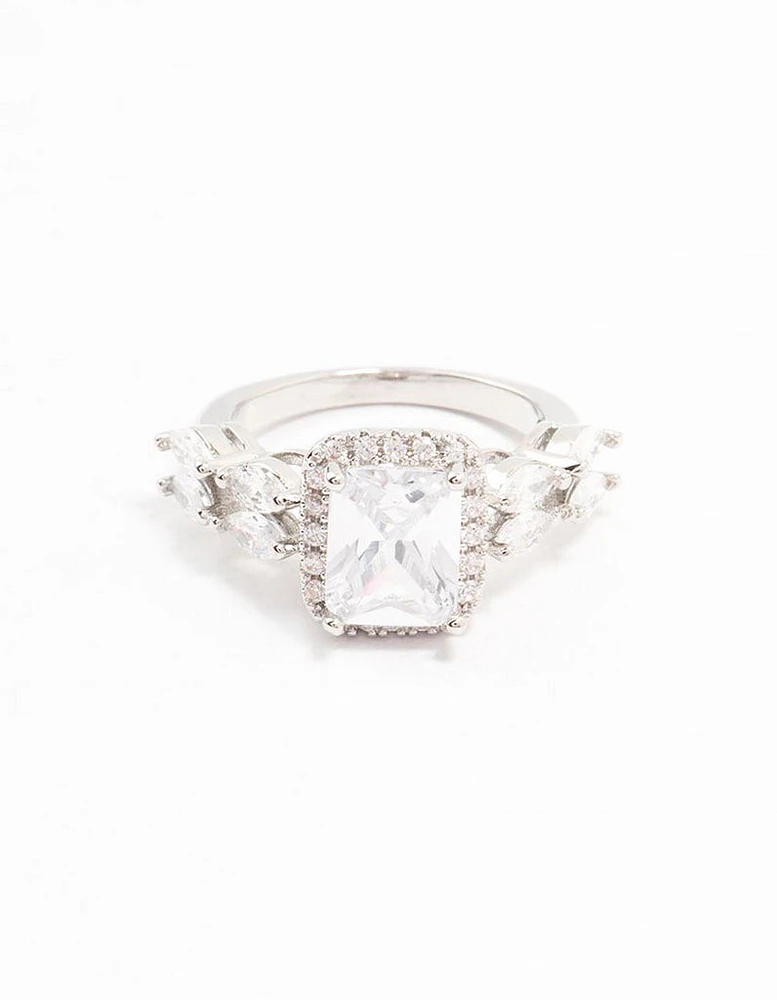 Rhodium Eloquent Cubic Zirconia Rectangular Ring