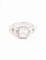 Rhodium Eloquent Cubic Zirconia Rectangular Ring