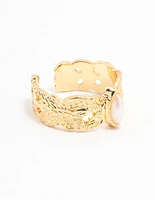 Gold Plated Wide Leaf Band Ring