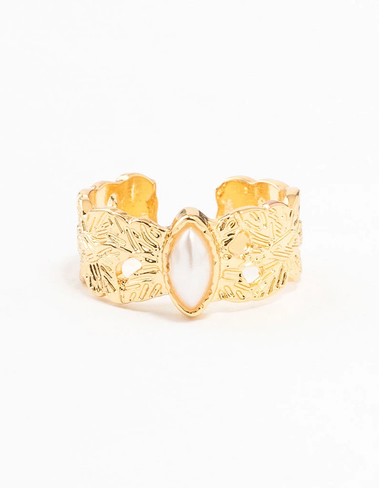 Gold Plated Wide Leaf Band Ring