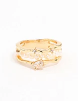 Gold Plated Nestled Pearl 3 Row Ring