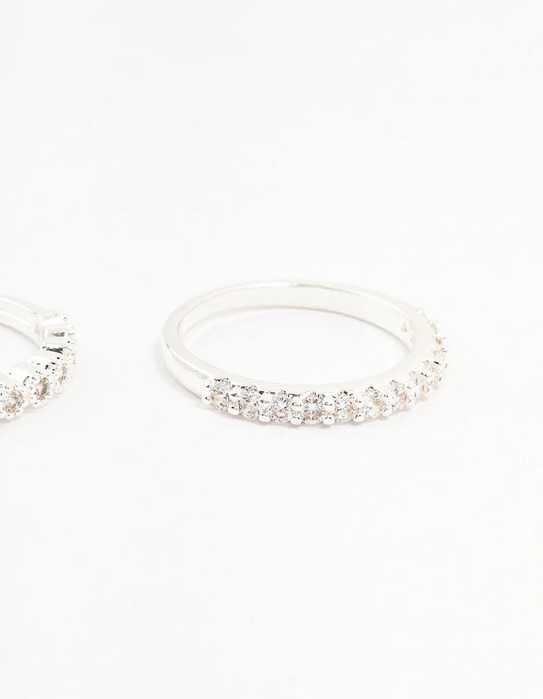 Silver Plated Fine Round Cubic Zirconia Stacking Rings 3-Pack