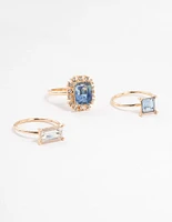 Rose Gold Framed Diamante Rings 3-Pack