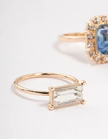 Rose Gold Framed Diamante Rings 3-Pack
