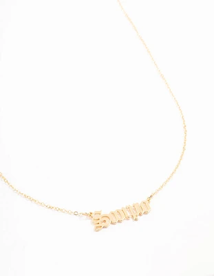 Gold Plated Scorpio Gothic Script Necklace