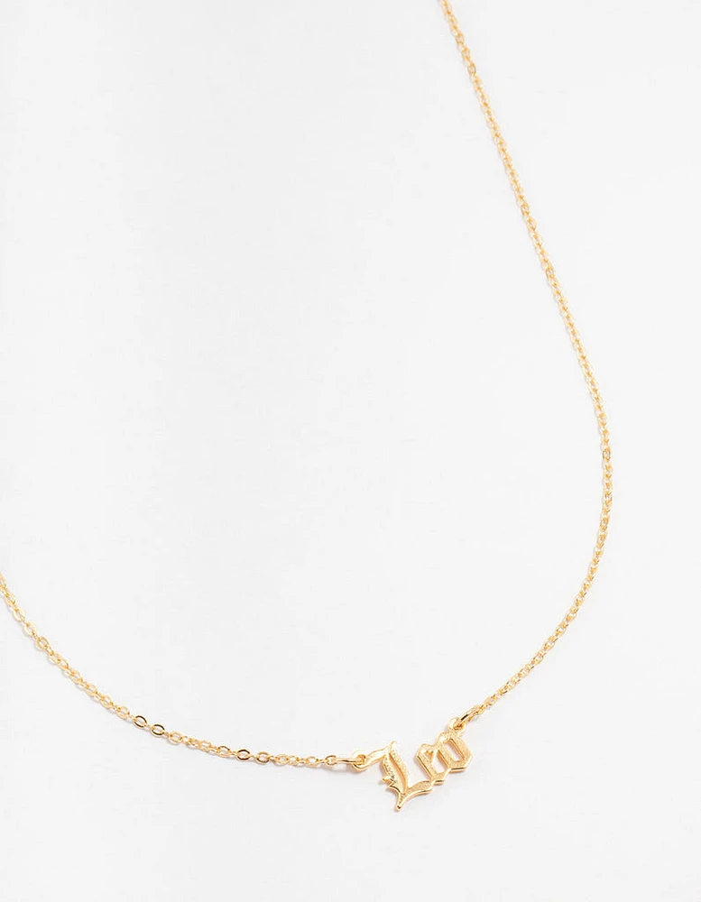 Gold Plated Leo Gothic Script Necklace