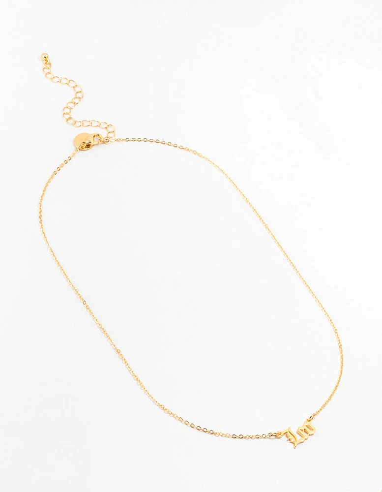 Gold Plated Leo Gothic Script Necklace