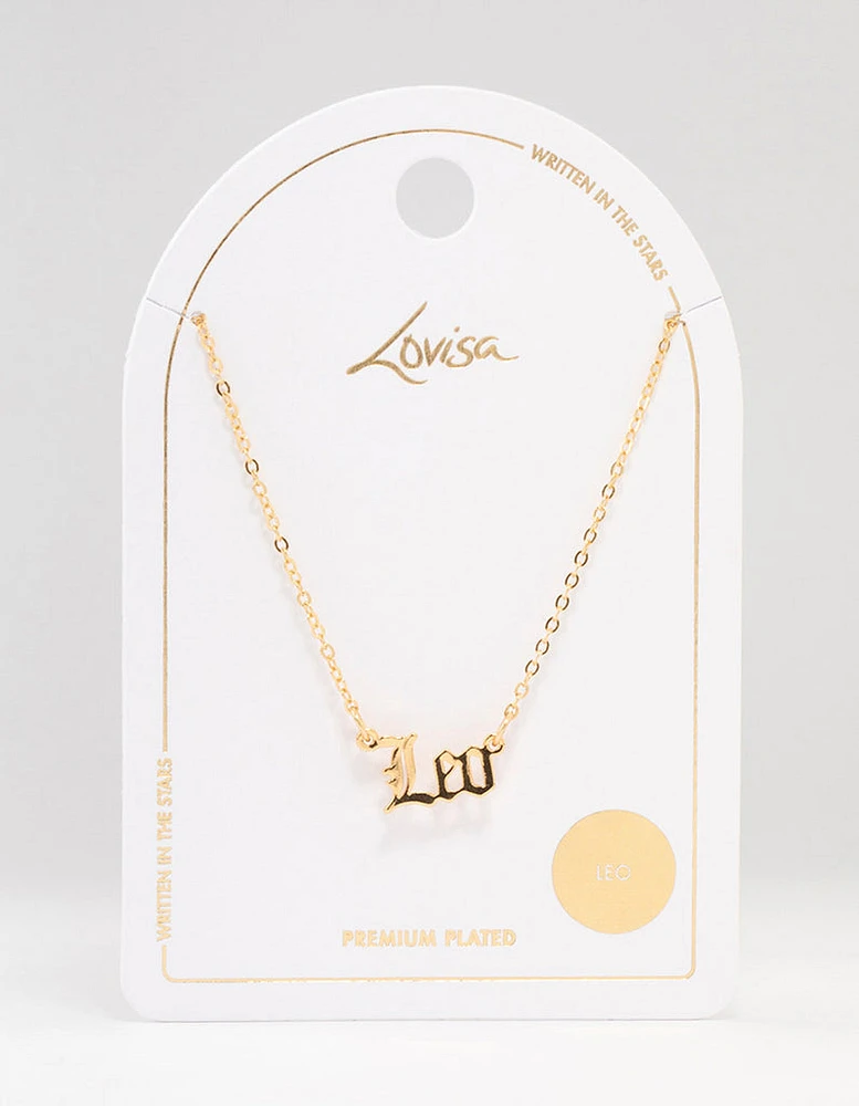 Gold Plated Leo Gothic Script Necklace