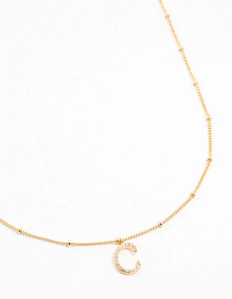 Gold Plated Cursive C Initial Necklace