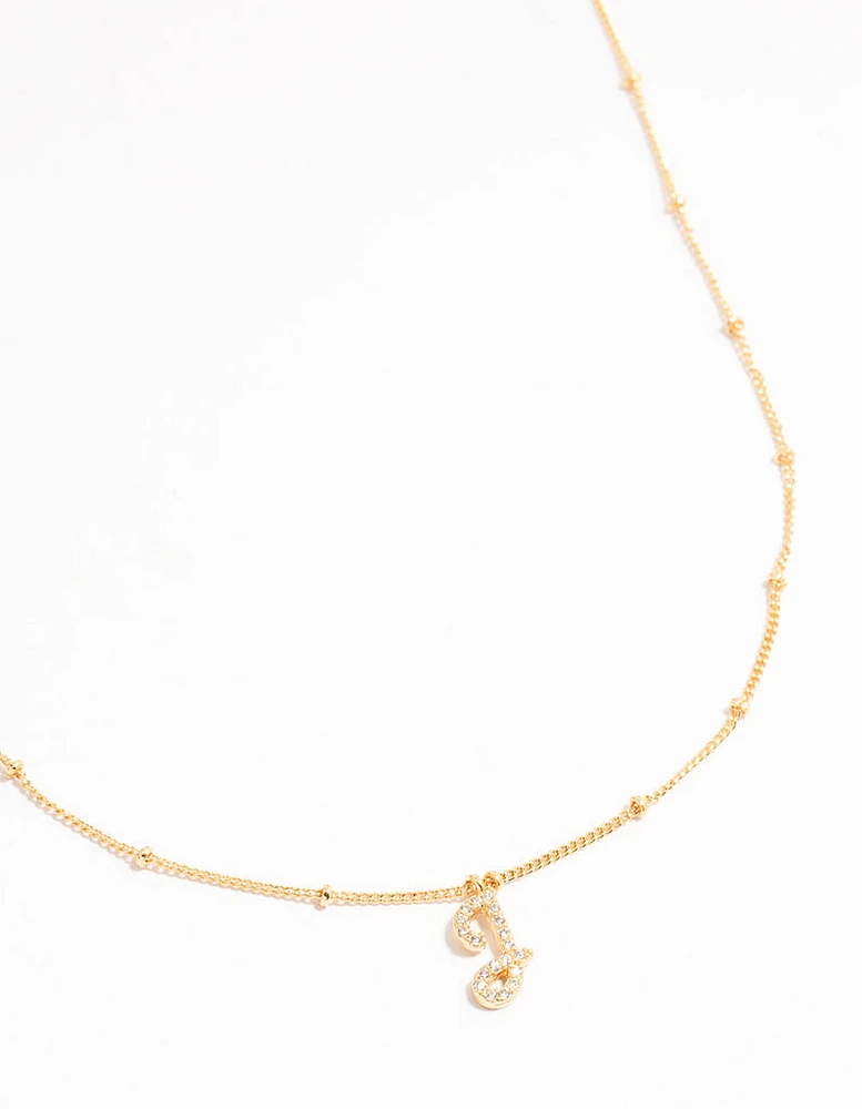 Gold Plated Cursive J Initial Necklace