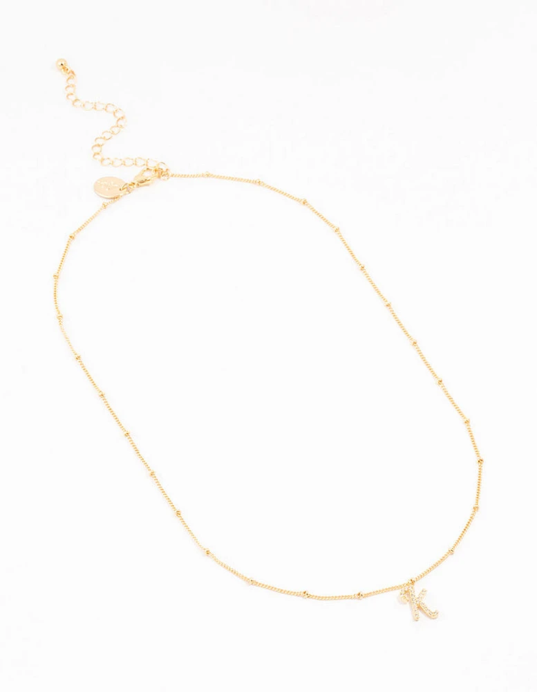 Gold Plated Cursive K Initial Necklace