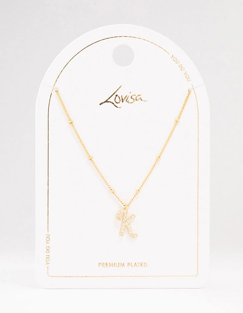 Gold Plated Cursive K Initial Necklace