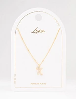 Gold Plated Cursive K Initial Necklace