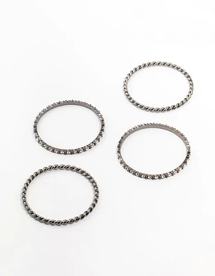 Black Silver Diamante Bangles 4-Pack