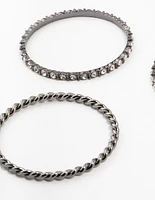 Black Silver Diamante Bangles 4-Pack