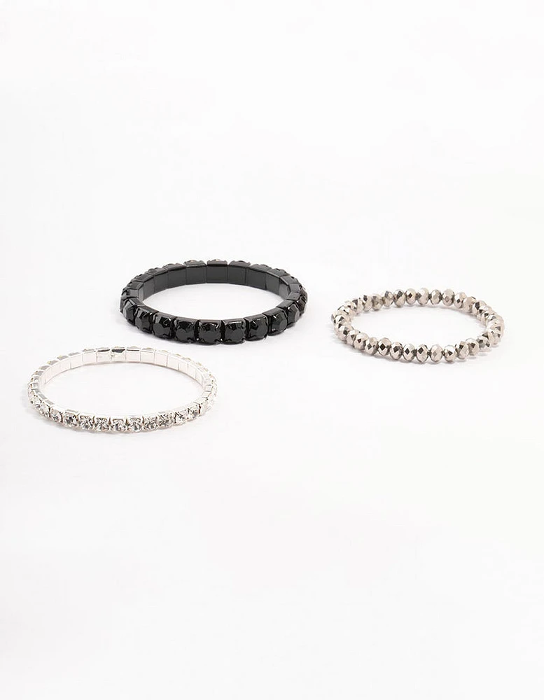 Black & Rhodium Plaited Bracelet 3- Pack