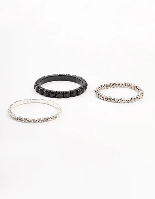 Black & Silver Plaited Bracelet 3- Pack