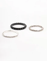 Black & Rhodium Plaited Bracelet 3- Pack