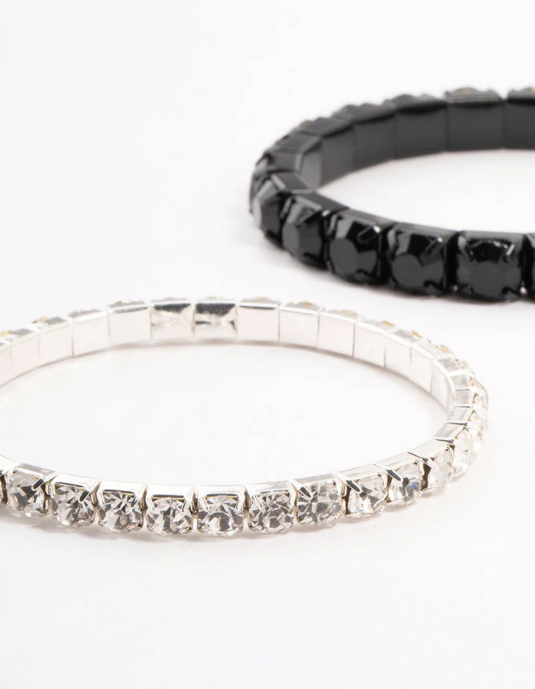 Black & Rhodium Plaited Bracelet 3- Pack