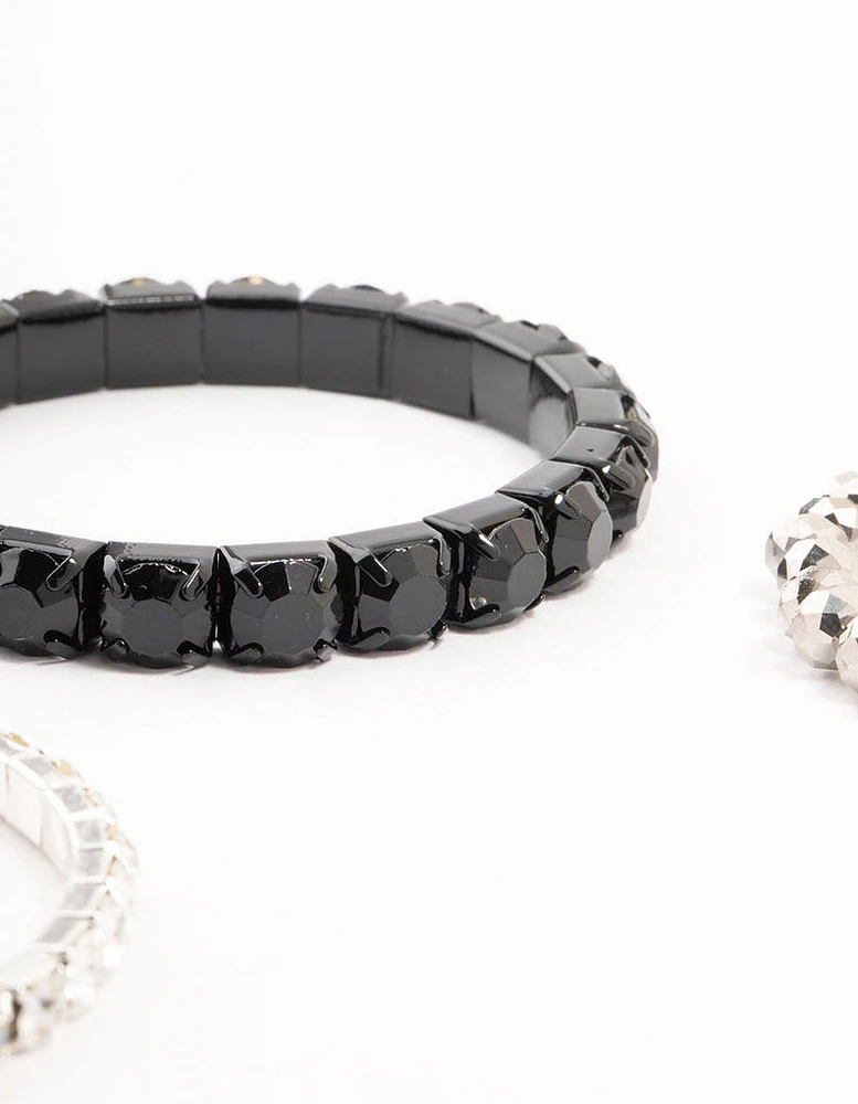 Black & Rhodium Plaited Bracelet 3- Pack