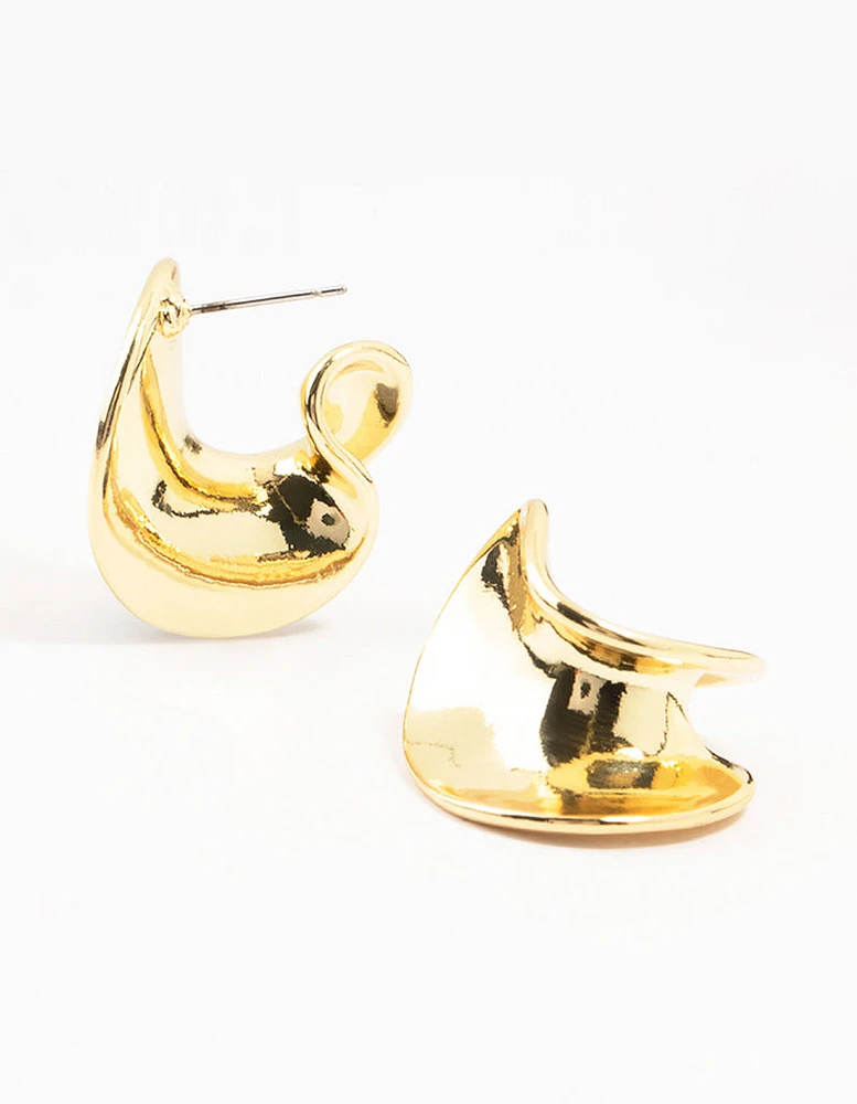 Gold Plated Wave Stud Earrings