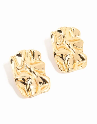 Gold Plated Molten Rectangle Stud Earrings