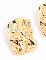 Gold Plated Molten Rectangle Stud Earrings