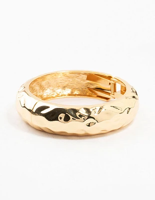 Gold Plated Hammered Wide Bangle